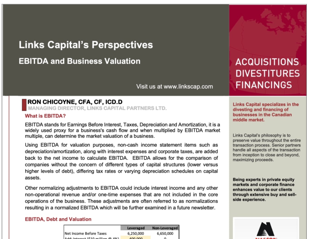 Links Capital's Perspectives | EBITDA and Business Valuation | April 2021