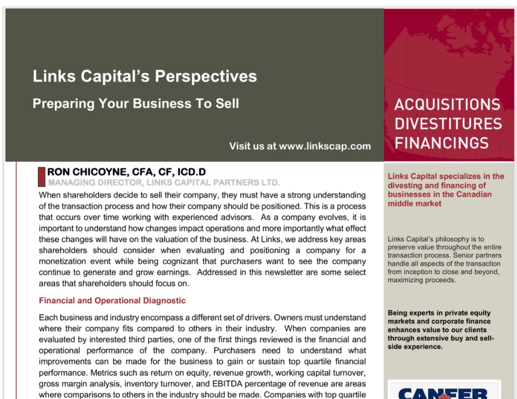 Links Capital's Perspectives | Preparing Your Business to Sell | January 2021