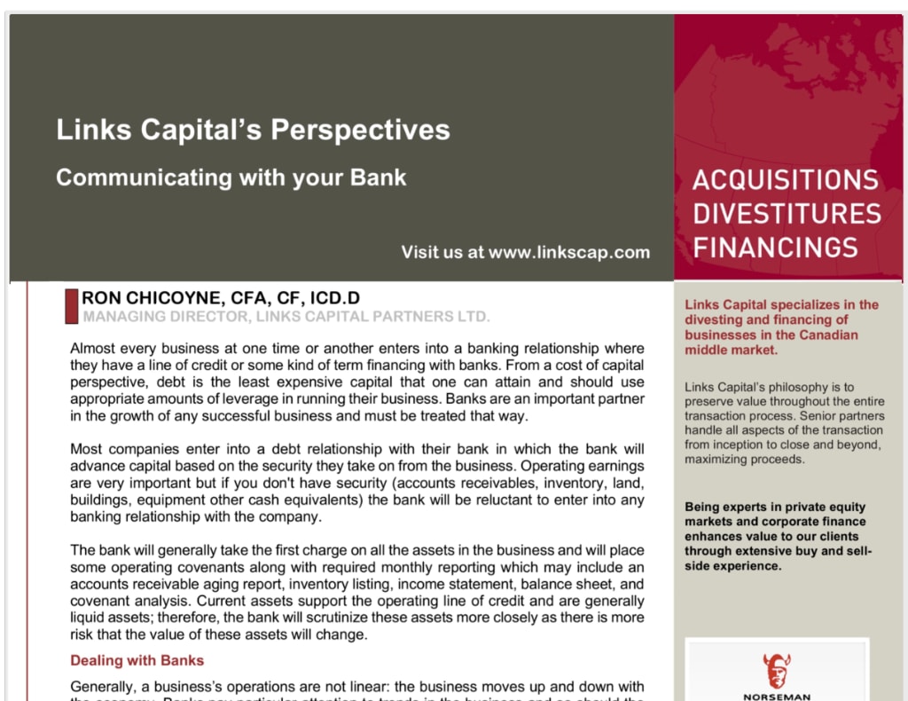 Links Capital's Perspectives | Communicating with your Bank | October 2020