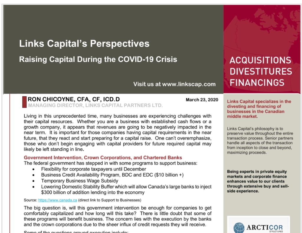 Links Capital's Perspectives | Raising Capital During the COVID-19 Crisis | March 2020